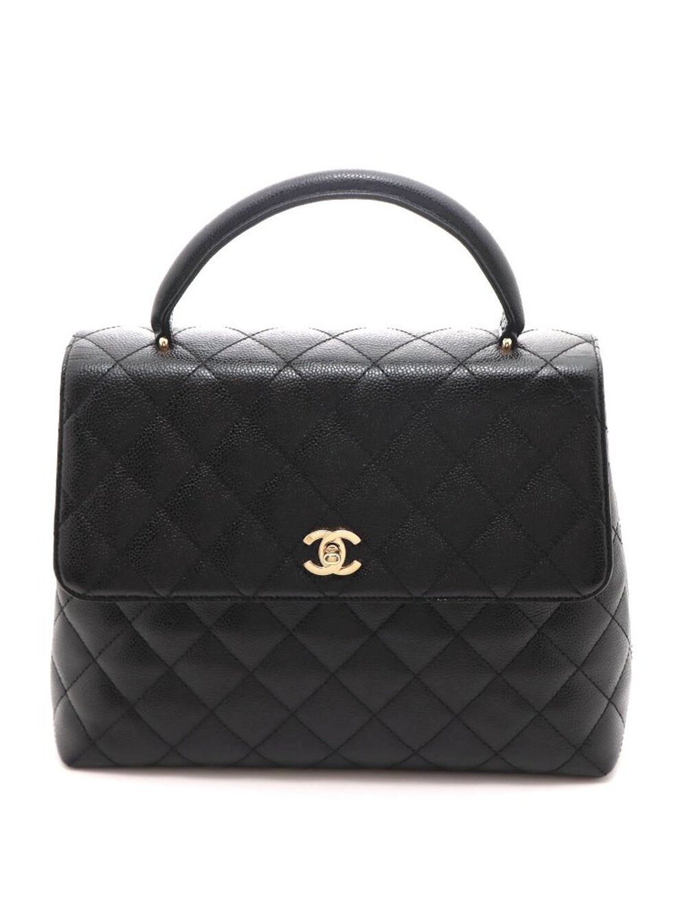 Chanel Quilted Handle Handbag Caviar Leather Black